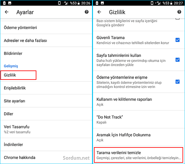 Chrome tarama verileri