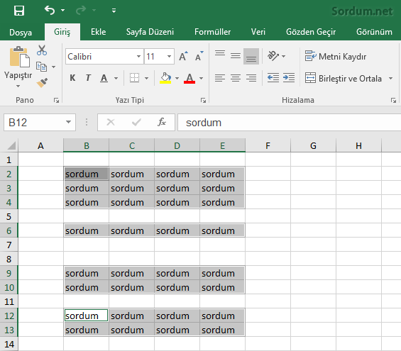 Excelde hücreleri doldur
