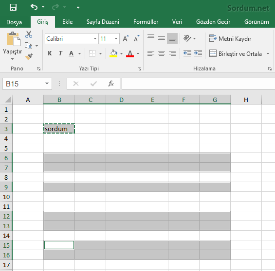 Excelde hücreleri seçelim