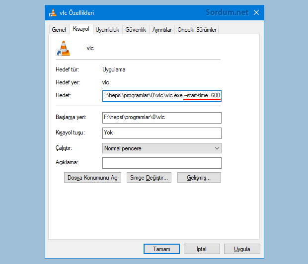 VLC kısayolu