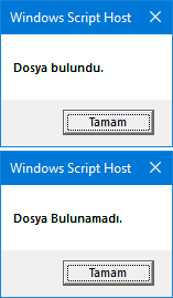 Dosya kontrolü sonucu script çıktısı