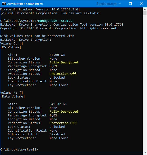 Sistemimizde bitlocker şifrelemesi varmı bulalım