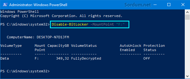 Bitlocker i Powershell ile kapatalım