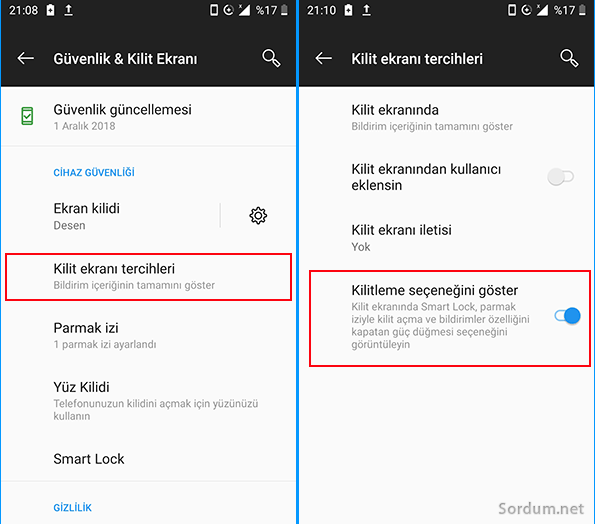 Kilit ekran tercihleri