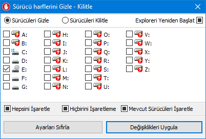 Simple Run Blocker sürücü seçme ekranı