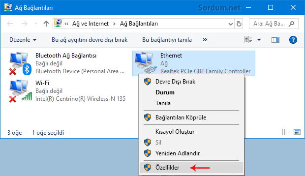 Ağ bağlantıları penceresi