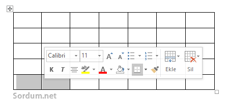 klavyedeki Artı eksi tuşları ile word tablosu