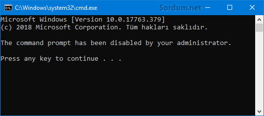 Komut istemi (cmd) yöneticiniz tarafından yasaklandı