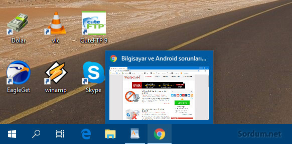 Görev çubuğu ikon önizleme boyutu