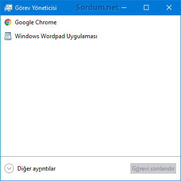 Sıfırlanmış görev yöneticisi