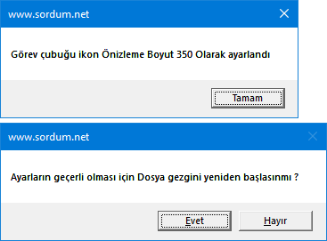Vbs ile görev çubuğu ikon önizleme boyutu ayarlandı