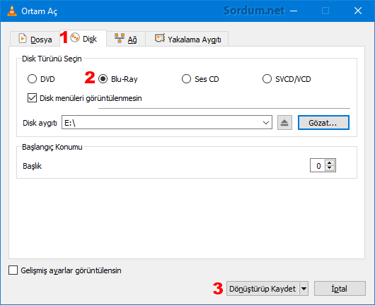 VLC ile disk seçimi