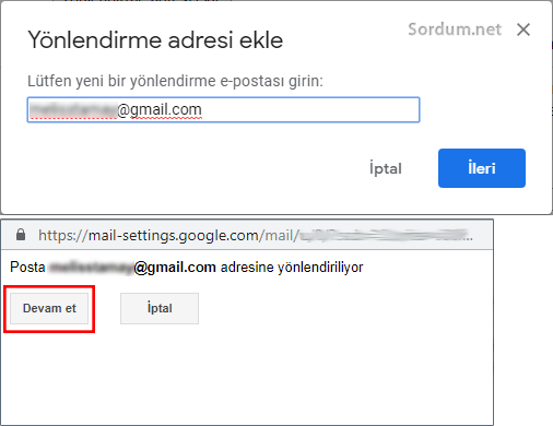 Yönlendirme adresi ekle boşluğu