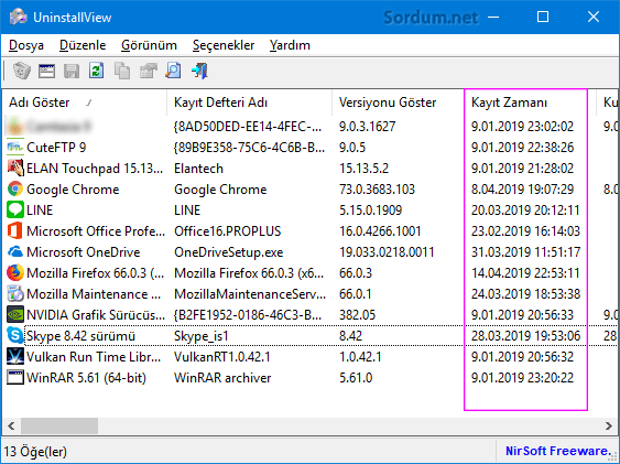 UninstallView arayüzü