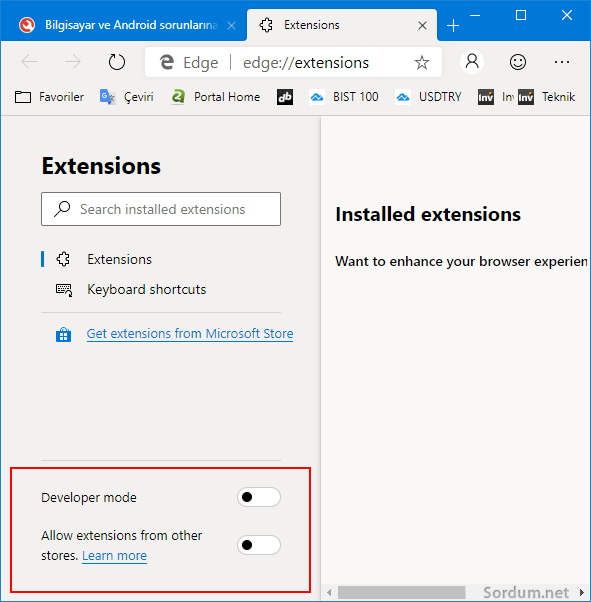 Chromium EDGE geliştirici modu
