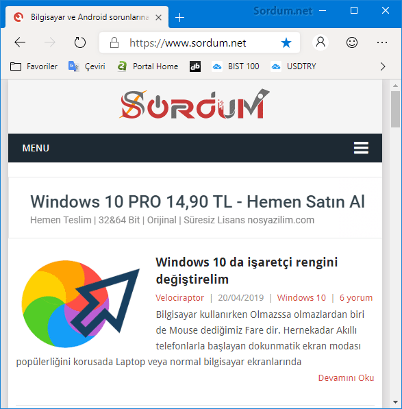 EDGE chromium arayüzü