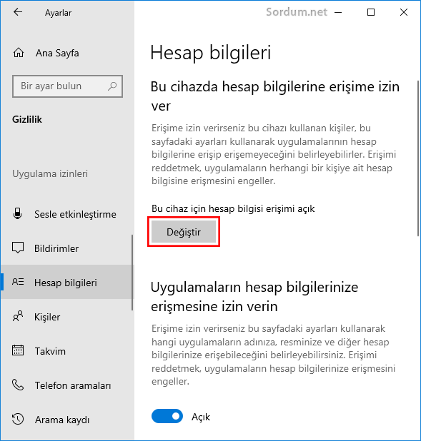 Hesap bilgisi erişimi