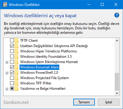 Korumalı alanı aktif edelim