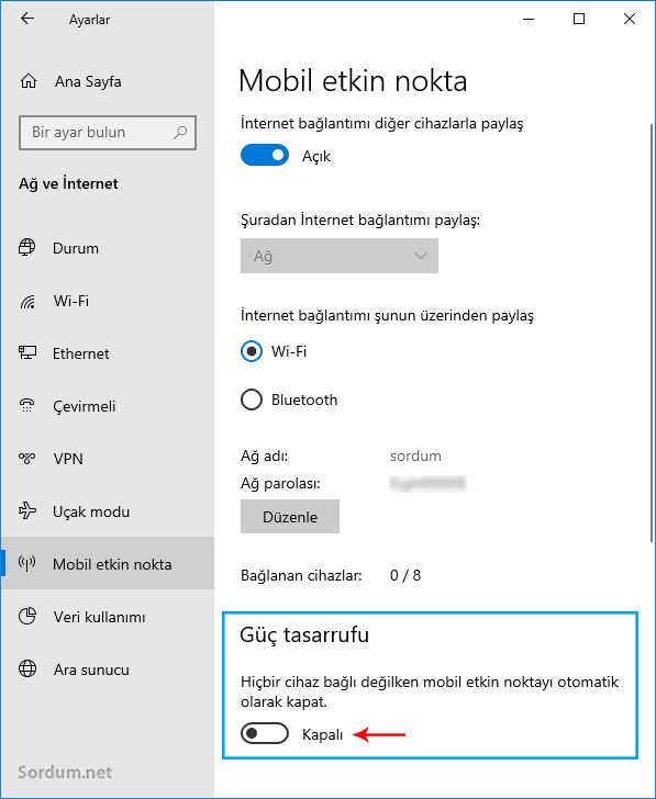 Mobil etkin nokta güç tasarrufu