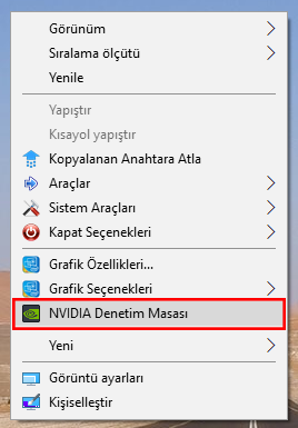 Sağtuşta Nvidia denetim masası