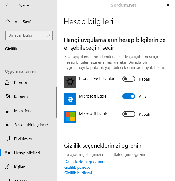 Uygulamalar hesap bilgilerine erişemesin