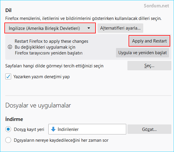 Firefoxta yeni dili uygula