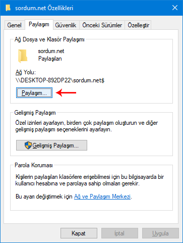Uygula butonu ile Paylaşım onayı Uygula butonu ile Paylaşım onayı
