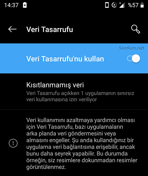 Android te veri tasarrufunu aktif edelim