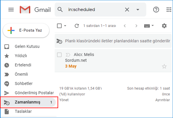 Gmail zamanlamış klasörü