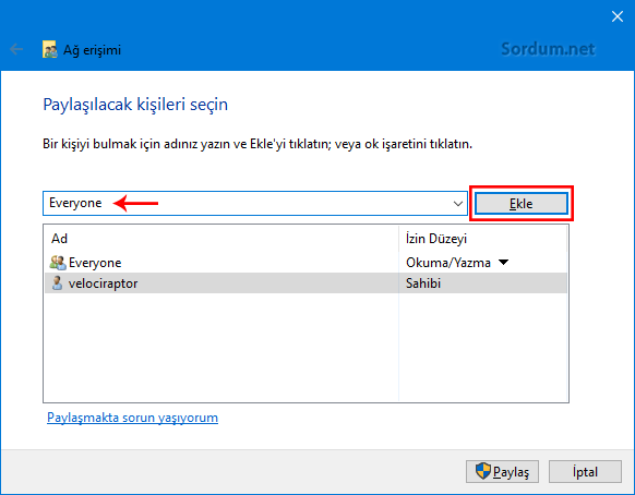 Paylaşılacak kişi Paylaşılacak kişi