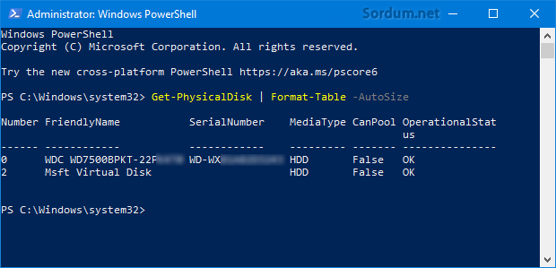 Powershell ile disk türünü bulmak