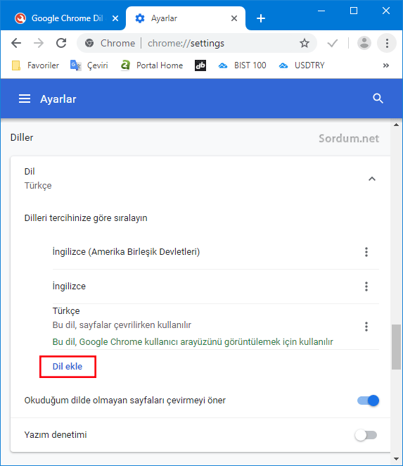 chrome mevcut diller