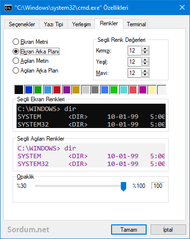 Komut satırı rengi