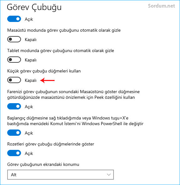 Küçük görev çubuğu düğmelerini kullan