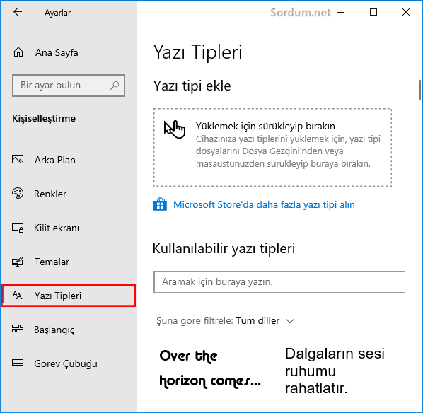 Windows10 Yazı tipleri