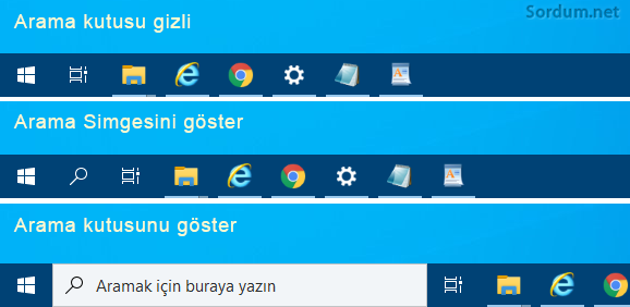 Windows 10 arama kutusu ayarları