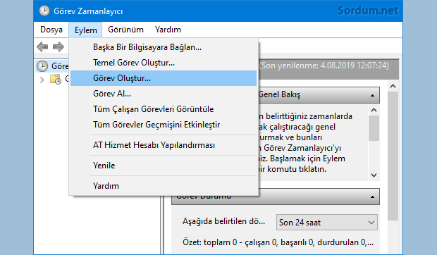 gpedit.msc de eylem görev oluştur