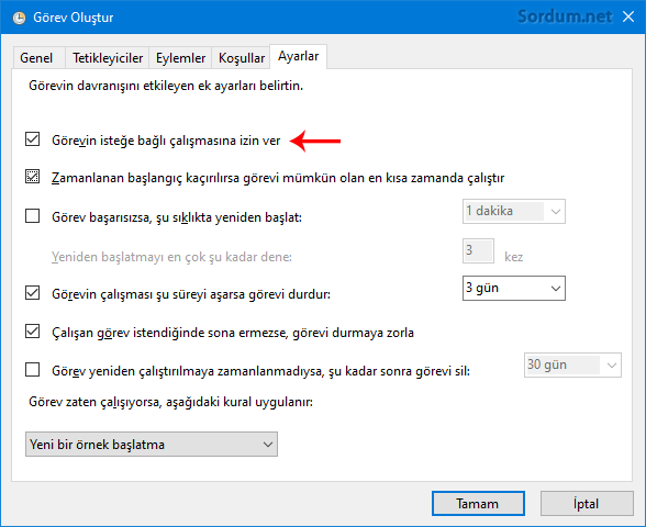 Görev iteğe bağlı çalışsın