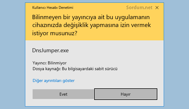 kullanıcı hesabı denetimi ekranı