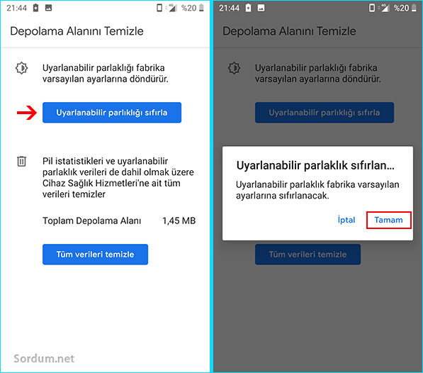 Uyarlanabilir parlaklığı sıfırla
