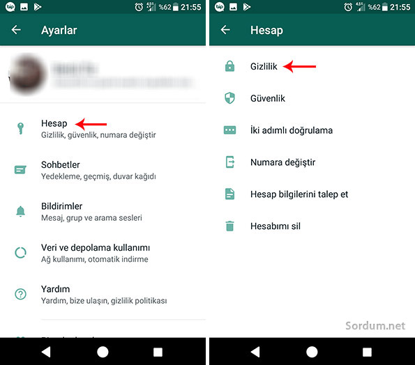 whatsapp gizlilik
