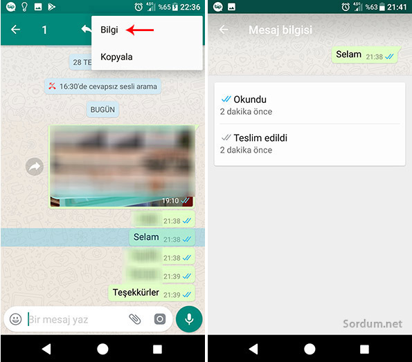 whats App mesaj bilgisi