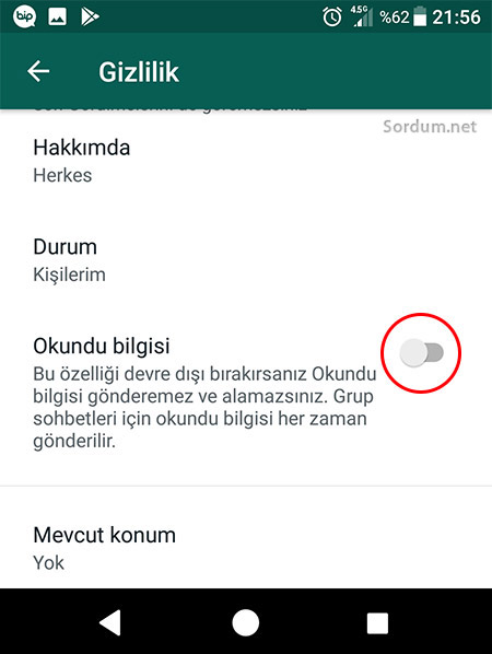 whatsapp okundu bilgisi