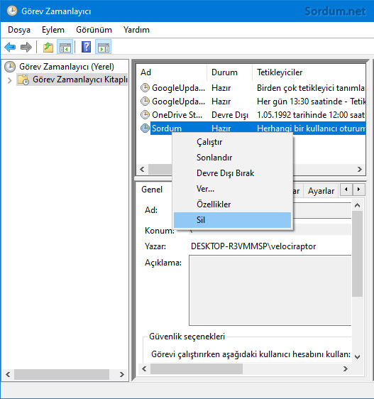 Zamanlanmış Görev nasıl silinir