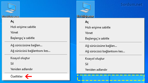 Bu bilgisayar sağtuş özellikler