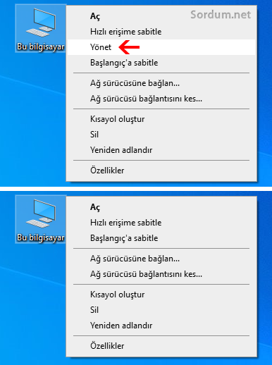 Sağtuşta yönet yok