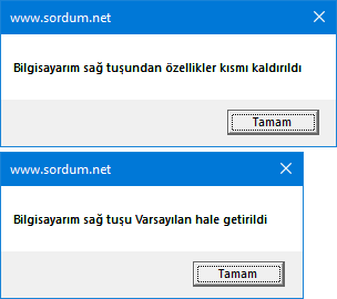 vbs ile bu bilgisayar özelliklerini kaldır