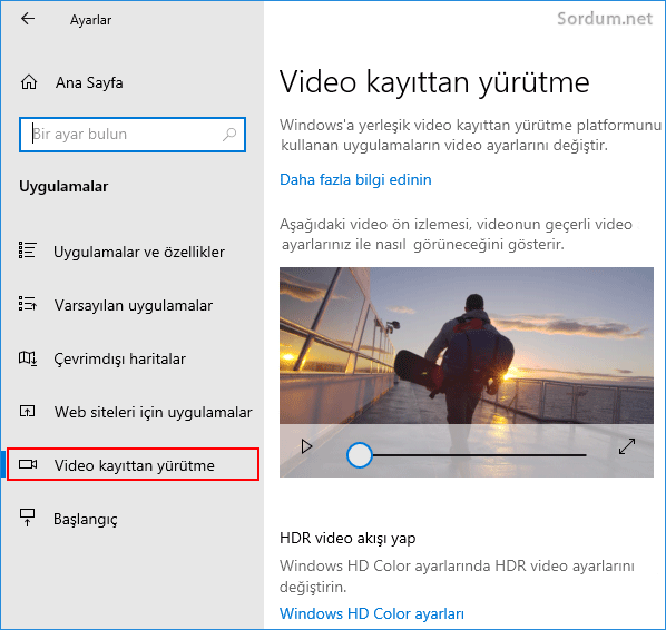 Video kayıttan yürütme