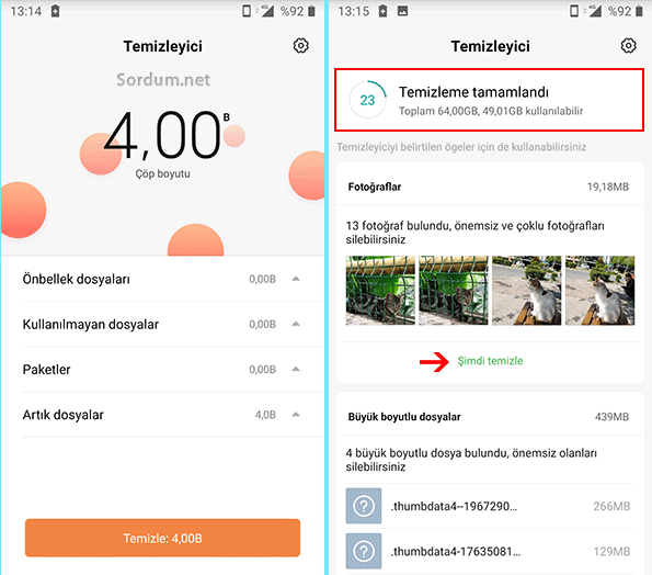 Cleaner lite temizleyici çöp boyutu