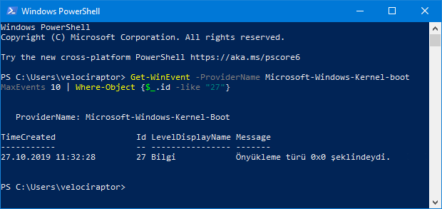 Powershell ile önyükleme türü